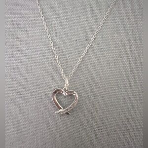 Vintage Genuine Natural Diamond Heart .925 Sterling Silver Necklace